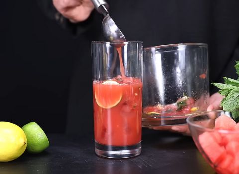 Pour the watermelon mixture into the glass